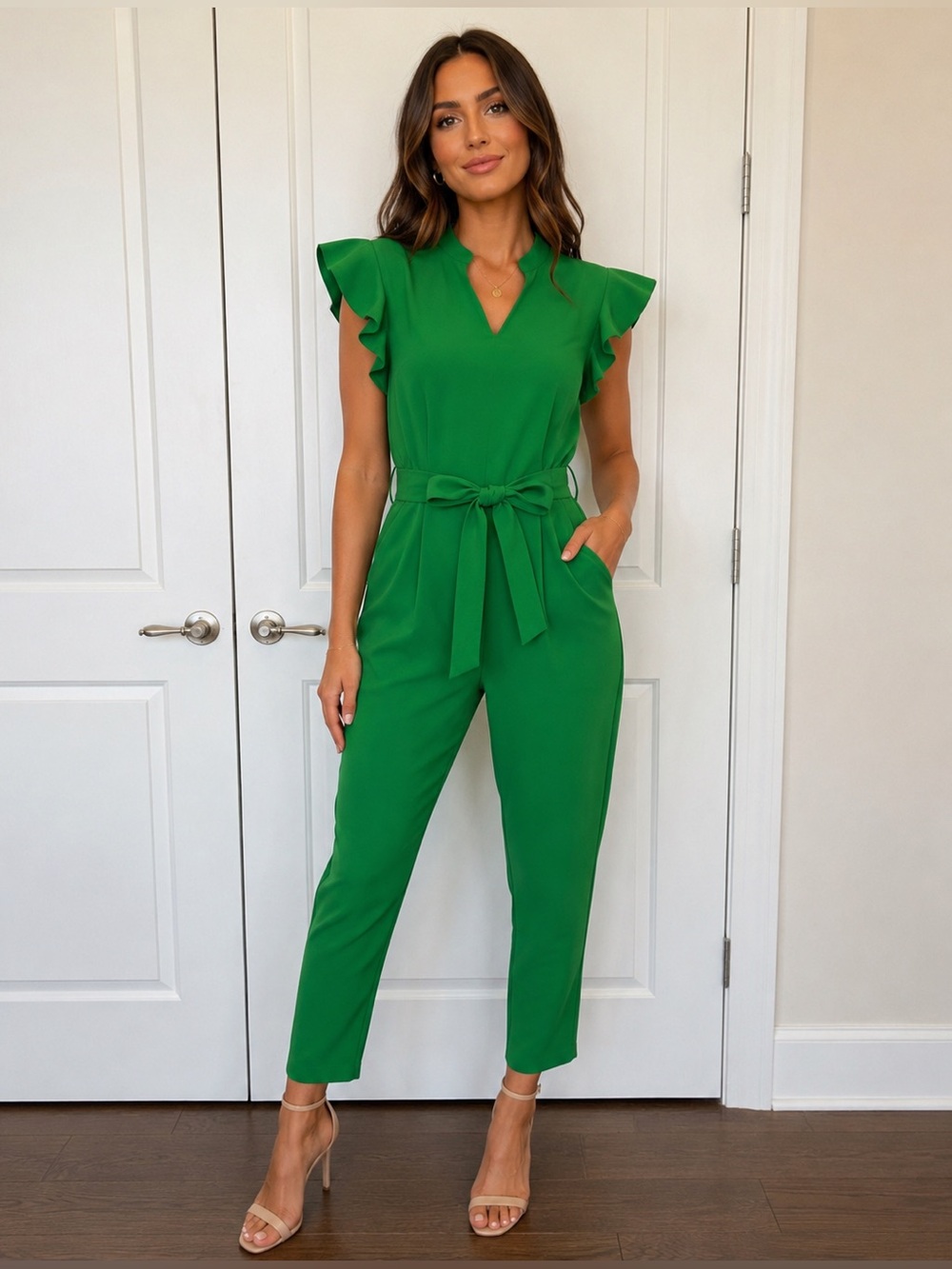 Green Ruffle Sleeve Jumpsuit NY&CO